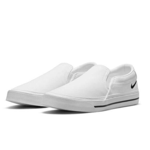 Nike Court Legacy Slip On Canvas White Black Skate Shoes DA2754-101 - Picture 3 of 16